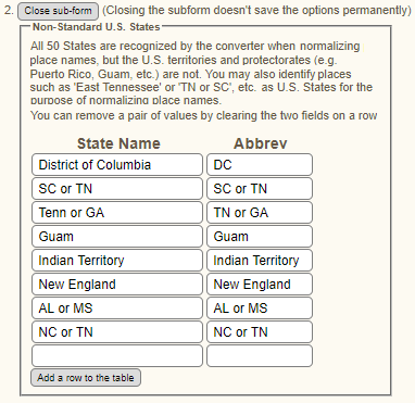 screenshot of the Non-States subform